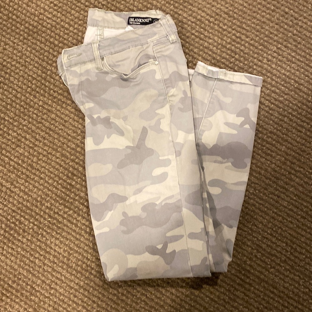BLANKNYC camo skinny jeans.